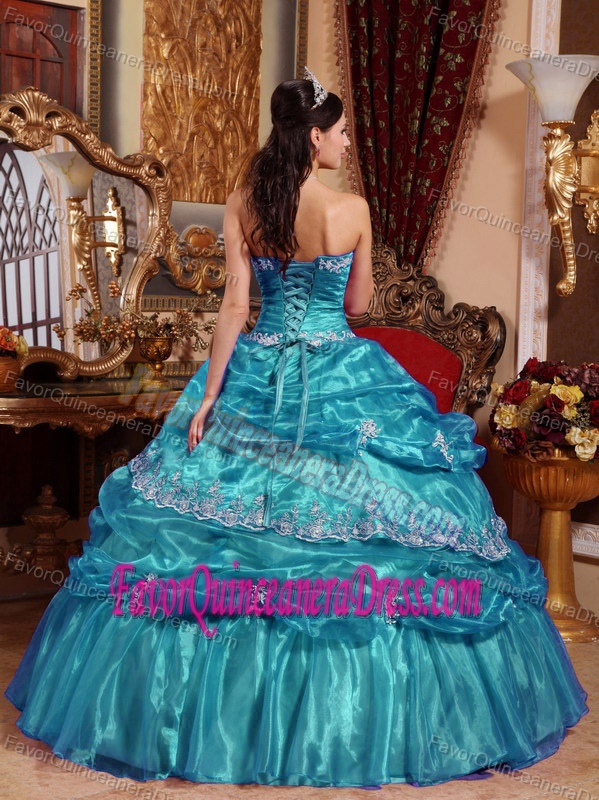 Lovely Organza Appliqued Teal Ball Gown Quinceanera Dresses for Sale