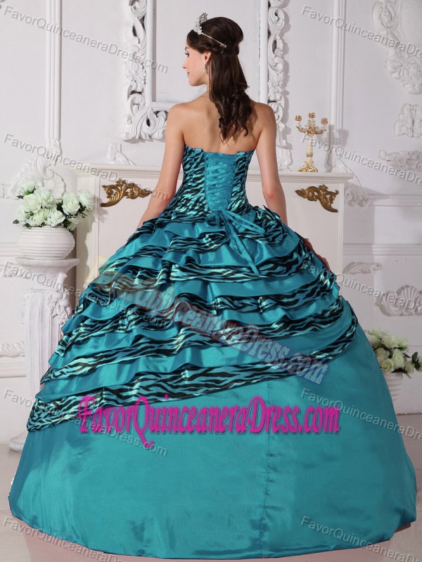 Noble Teal and Zebra Strapless Layered Taffeta Quinceanera Dress with Bowknot