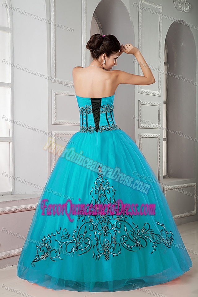 Great Teal Sweetheart Floor-length Tulle Taffeta Quinceanera Dress with Appliques