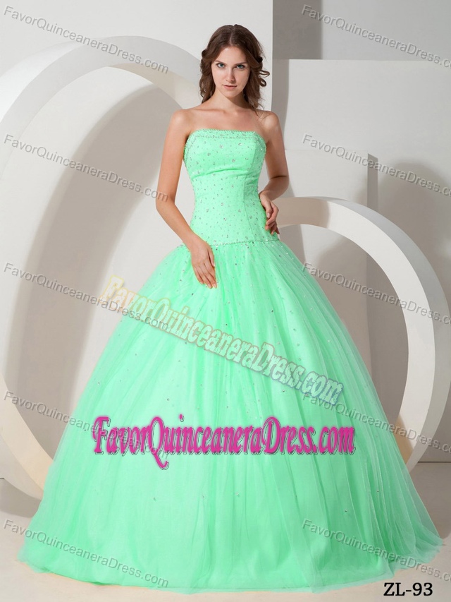 Strapless Floor-length Beaded Ball Gown for Quinceanera Gowns in Tulle