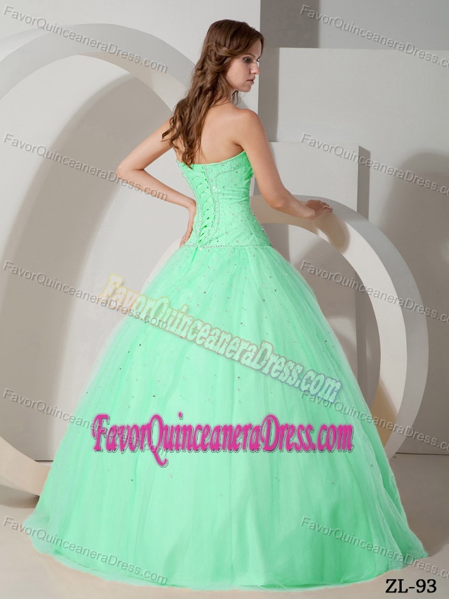 Strapless Floor-length Beaded Ball Gown for Quinceanera Gowns in Tulle