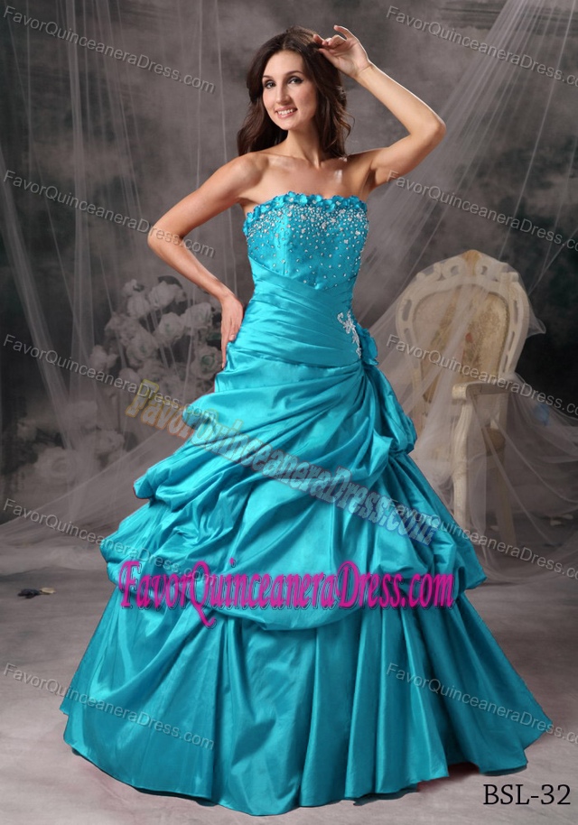 Princess Strapless Floor-length Beaded Dress for Quinceaneras in Taffeta