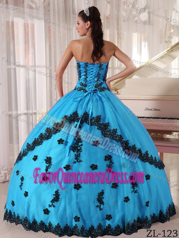 Appliqued Strapless Floor-length Quinceanera Gown Dresses with Flowers