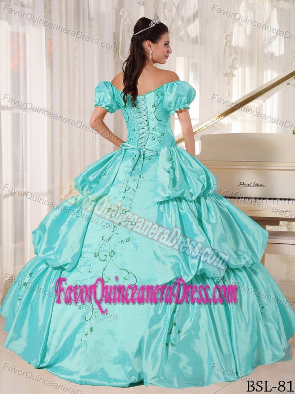 Taffeta Embroidery Floor-length Quinceanera Gown Dresses Off The Shoulder