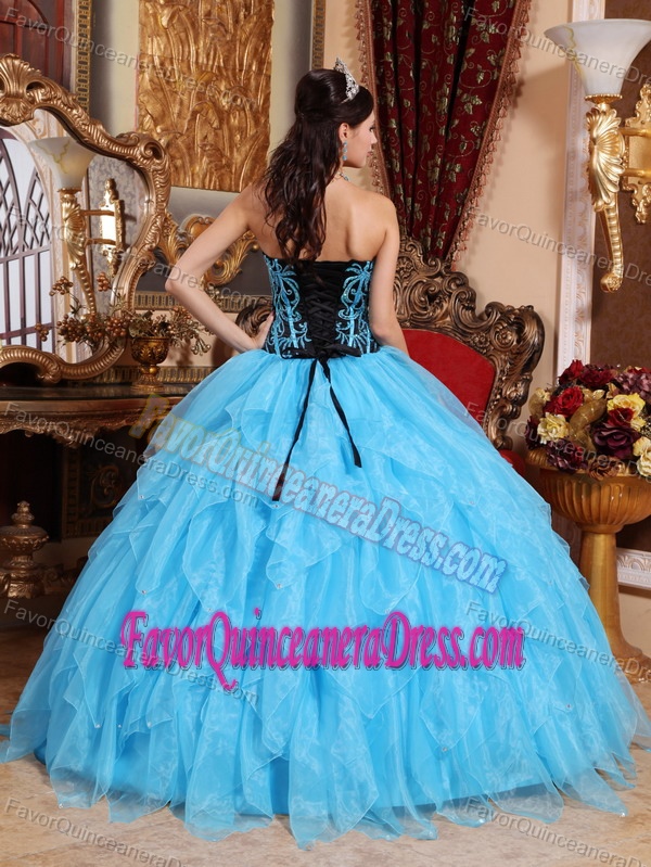 Aqua Blue Sweetheart Embroidery Beaded Dress for Quinceanera in Organza