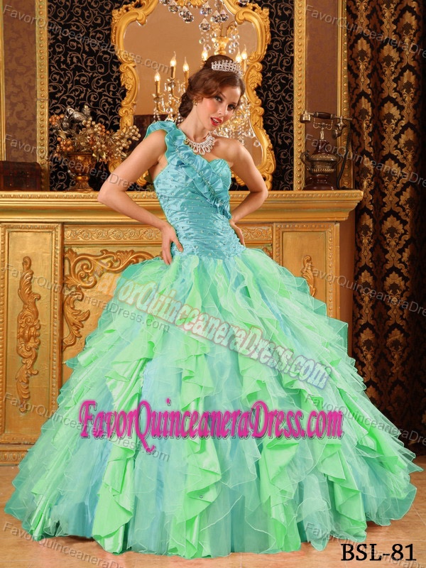 Multi-color Taffeta Organza Beaded for Quince Dresses with One Shoulder