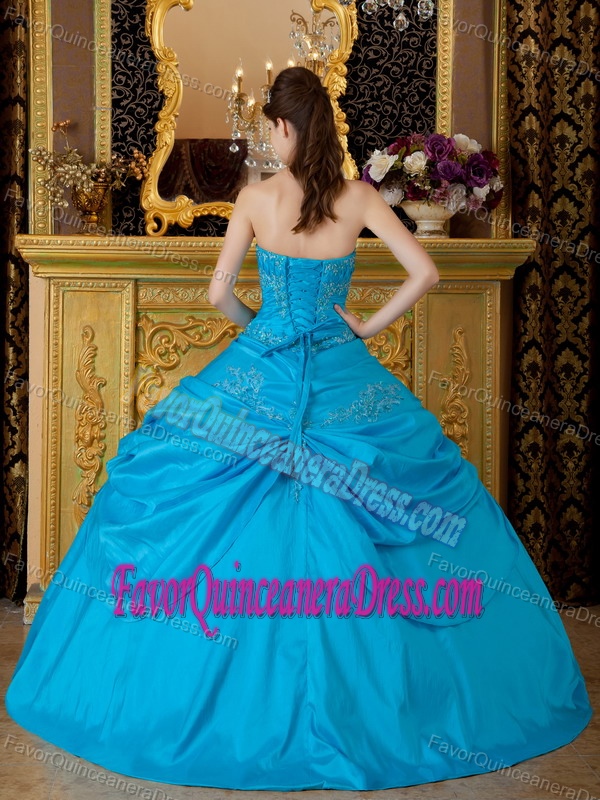 Elegant Blue Strapless Taffeta Quinceanera Dress with Appliques Best for Girls