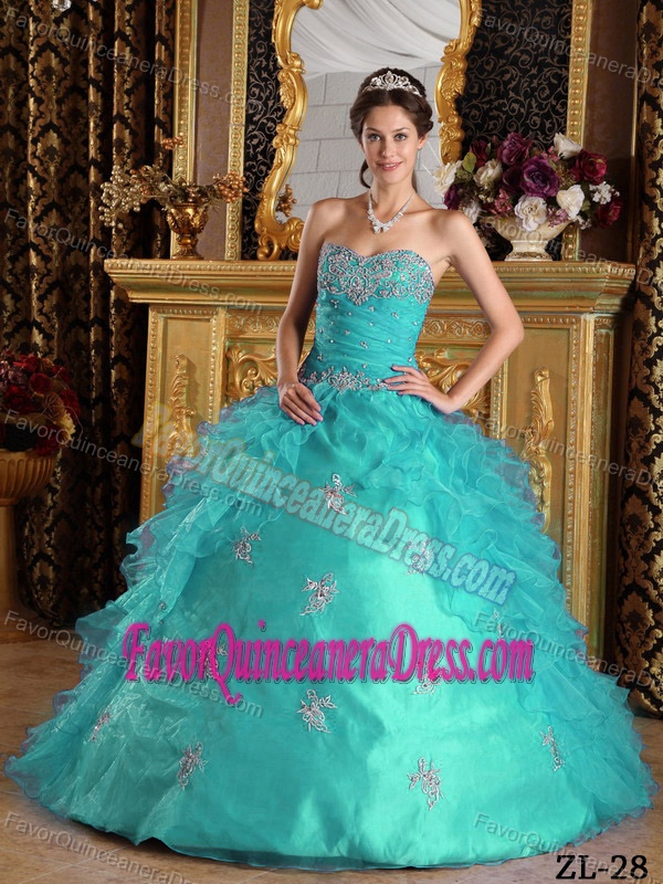 Sweetheart Organza Quinceanera Dresses with Appliques and Ruffled Layers