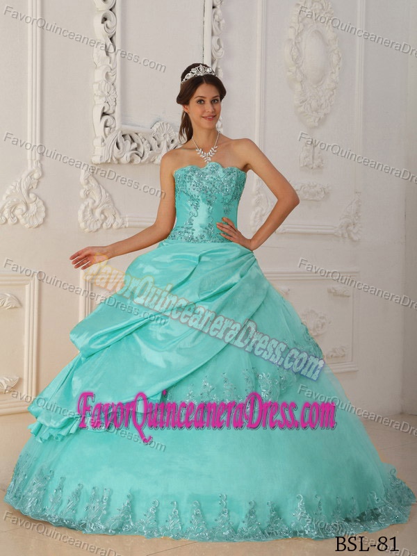 Princess Sweetheart Taffeta and Tulle Quinceanera Dress with Appliques and Lace
