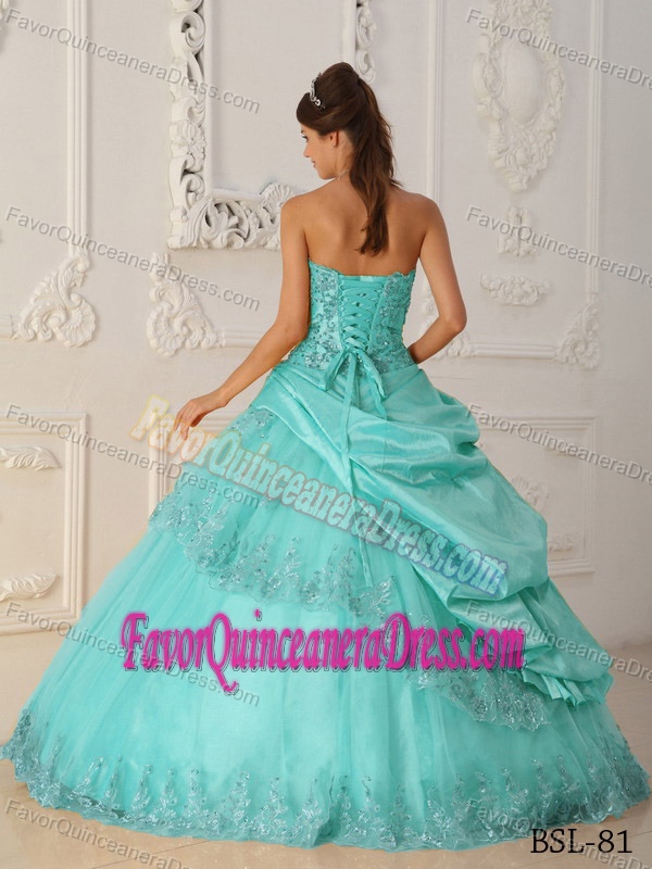 Princess Sweetheart Taffeta and Tulle Quinceanera Dress with Appliques and Lace