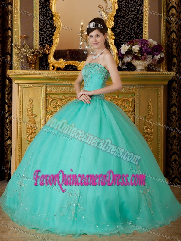 2013 Most Popular Turquoise Strapless Beaded Quinceanera Dress for Cheap