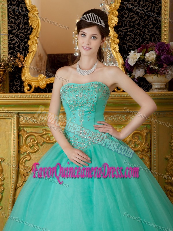 2013 Most Popular Turquoise Strapless Beaded Quinceanera Dress for Cheap