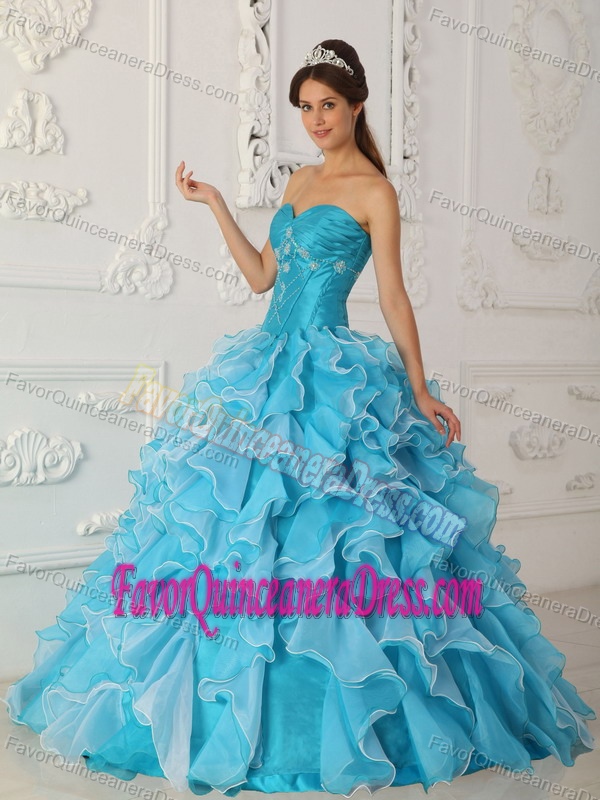 Blue A-Line Sweetheart Taffeta and Organza Quinceanera Dress with Beading