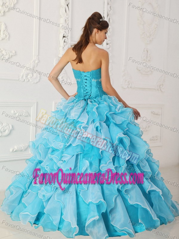 Blue A-Line Sweetheart Taffeta and Organza Quinceanera Dress with Beading