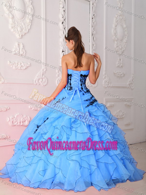 Sweet Strapless Appliqued and Ruffled Quinceanera Dresses in Aqua Blue