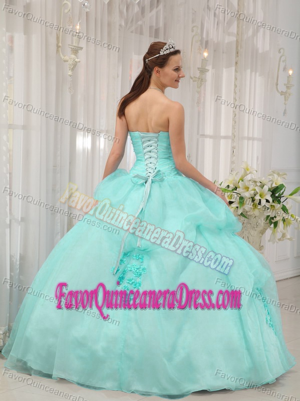 Cheap Apple Green Sweetheart Organza Quinceanera Dress with Appliques