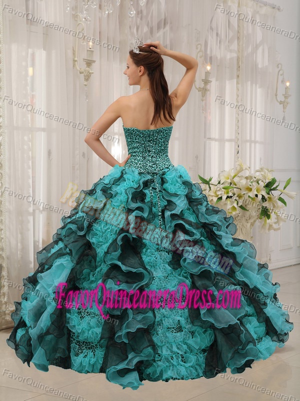 Multi-colored Sweetheart Organza Quinceanera Dress with Ruffles and Beading