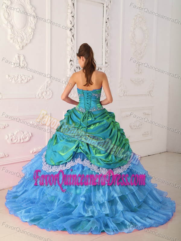 Multi-color Organza and Taffeta Quinceanera Dress with Lace and Appliques