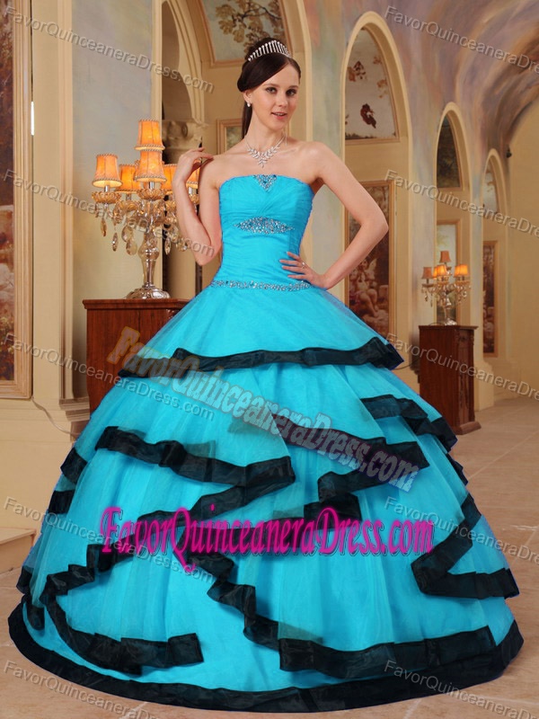 Baby Blue Strapless Appliqued Quinceanera Dress Made in Organza Fabric