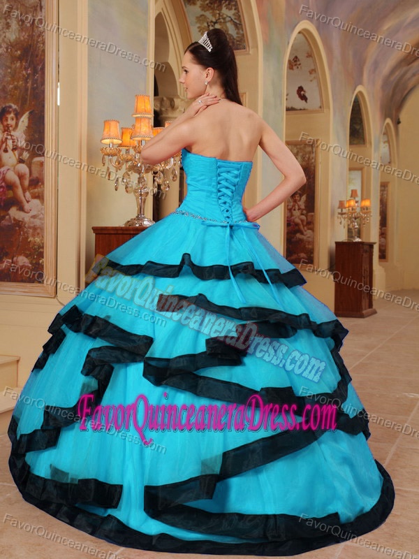 Baby Blue Strapless Appliqued Quinceanera Dress Made in Organza Fabric