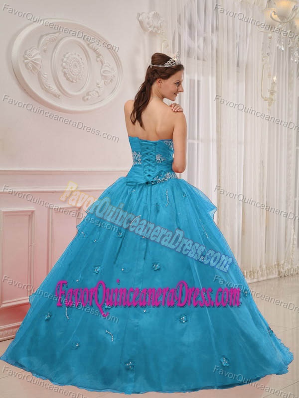 Appliqued Strapless Taffeta and Organza Quinceanera Dress with Ruffles