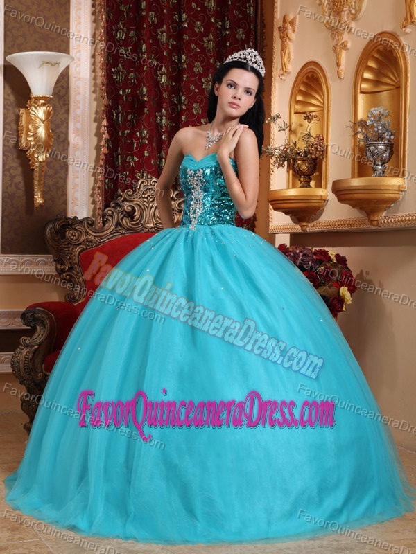 2013 Popular Sequined Sweetheart Tulle Quinceanera Dress with Beading