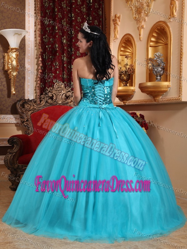 2013 Popular Sequined Sweetheart Tulle Quinceanera Dress with Beading