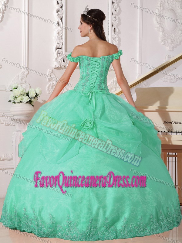 Off The Shoulder Taffeta and Organza Quinceanera Dresses in Apple Green