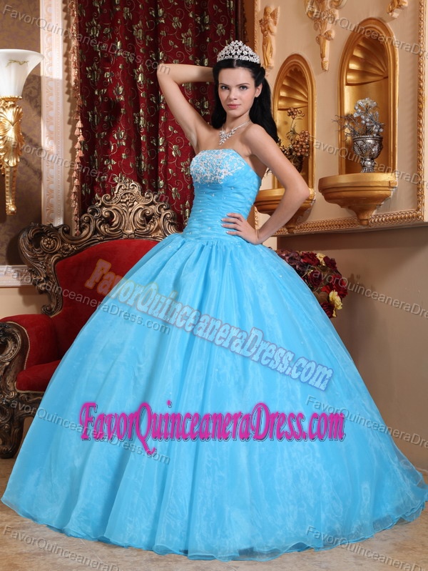 Brand New Baby Blue Strapless Appliqued Quinceanera Dress in Organza