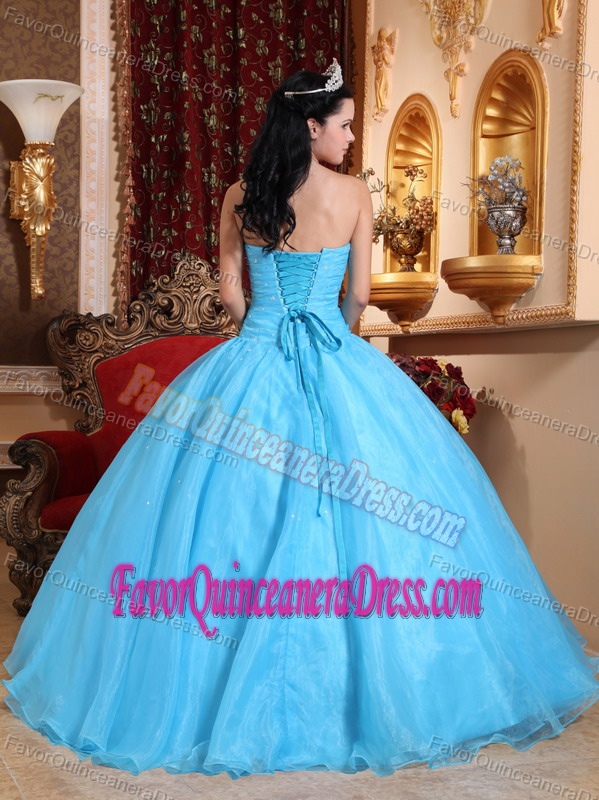 Brand New Baby Blue Strapless Appliqued Quinceanera Dress in Organza