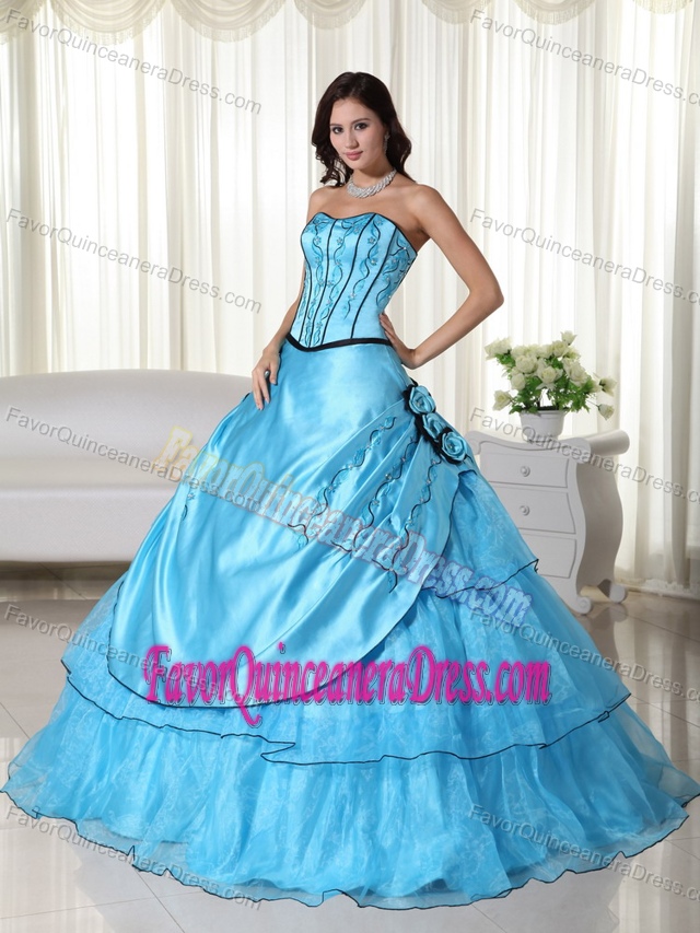 The Most Popular Strapless Beaded Organza Quinceanera Dress in Aqua
