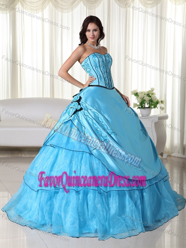 The Most Popular Strapless Beaded Organza Quinceanera Dress in Aqua