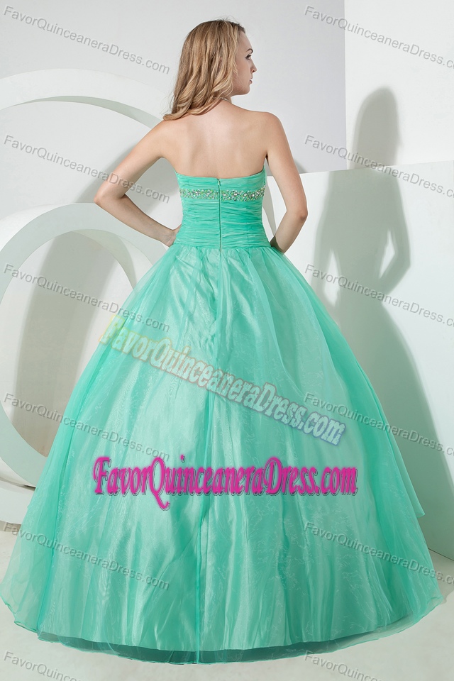 Turquoise Strapless Beaded Organza Quinceanera Dress with Embroidery