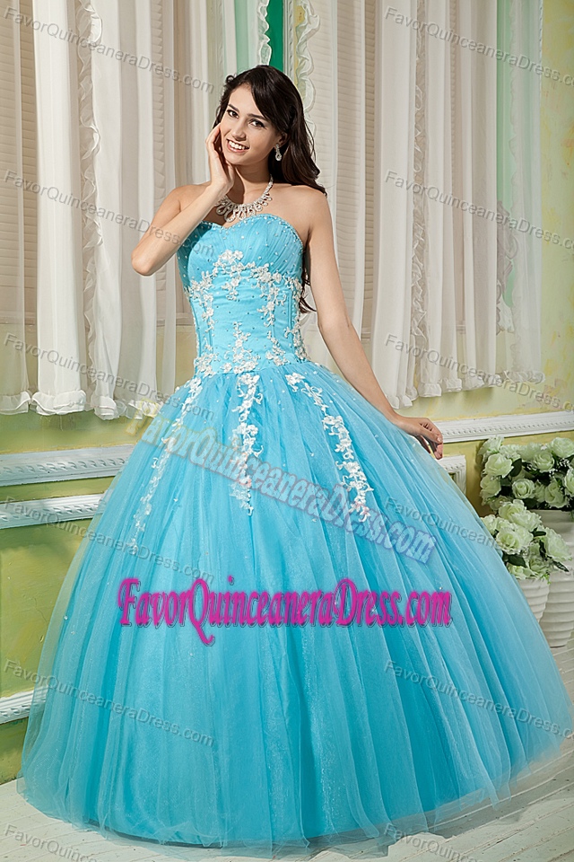 Pretty Sweetheart Appliqued Quinceanera Dresses Made in Tulle Fabric