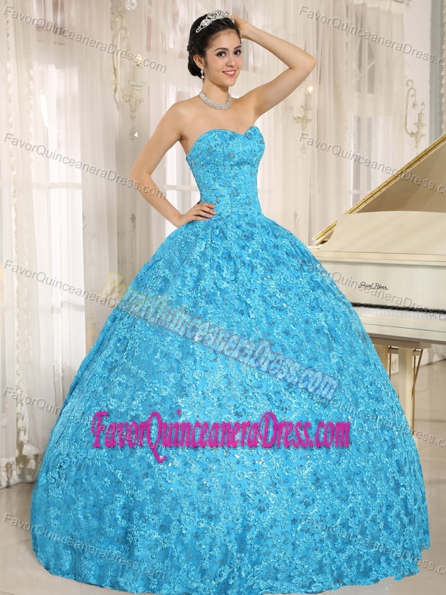 Sequined Tulle Sweetheart Quinceanera Dresses with Embroidery in Teal