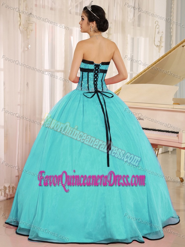 Aqua Blue Sweetheart Qunceanera Dress with Beading Made in Organza
