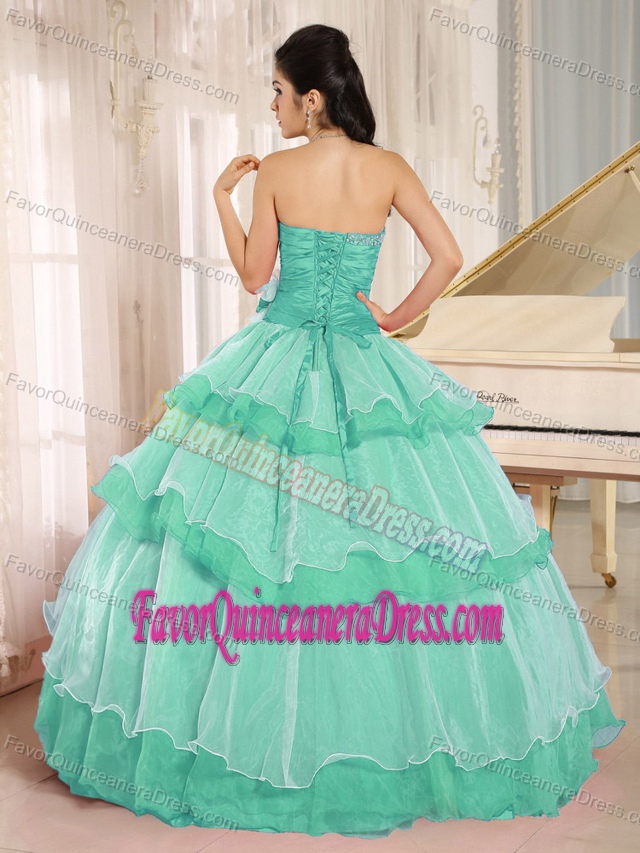 Latest Sweetheart Beaded Organza Taffeta Quinceanera Gown in Turquoise