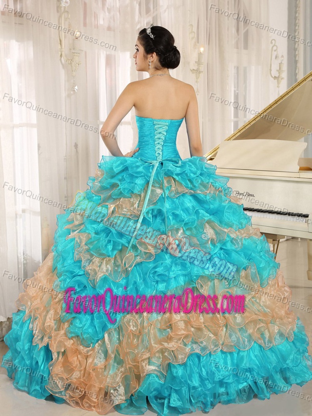 Modernistic Ruffled Two-toned Organza Quinces Dresses with Appliques