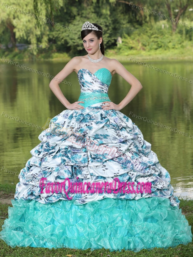 Good Quality Organza Printed Colorful Quinceanera Gown Dress for Summer