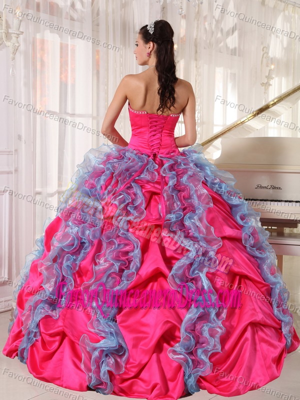 Hot Pink Floor-length Ruffled Quinceanera Dresses in Taffeta and Organza