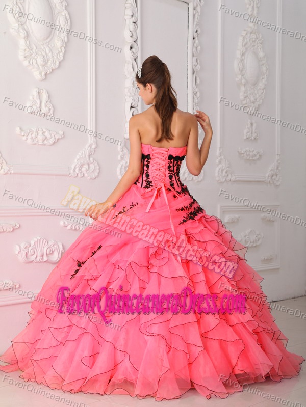 Sweet Strapless Floor-length Appliqued Quinceanera Dress with Ruffles Layers