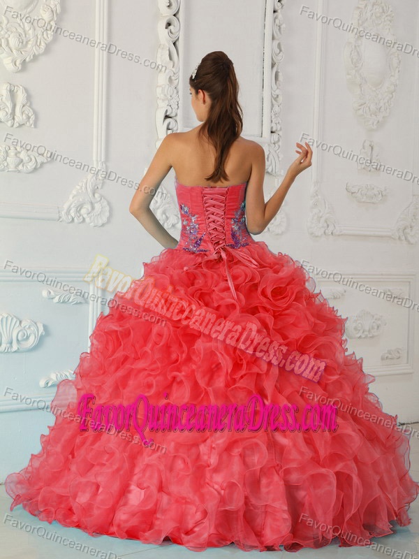 Cheap Strapless Floor-length Embroidery Quinceanera Dress with Ruffled Layers