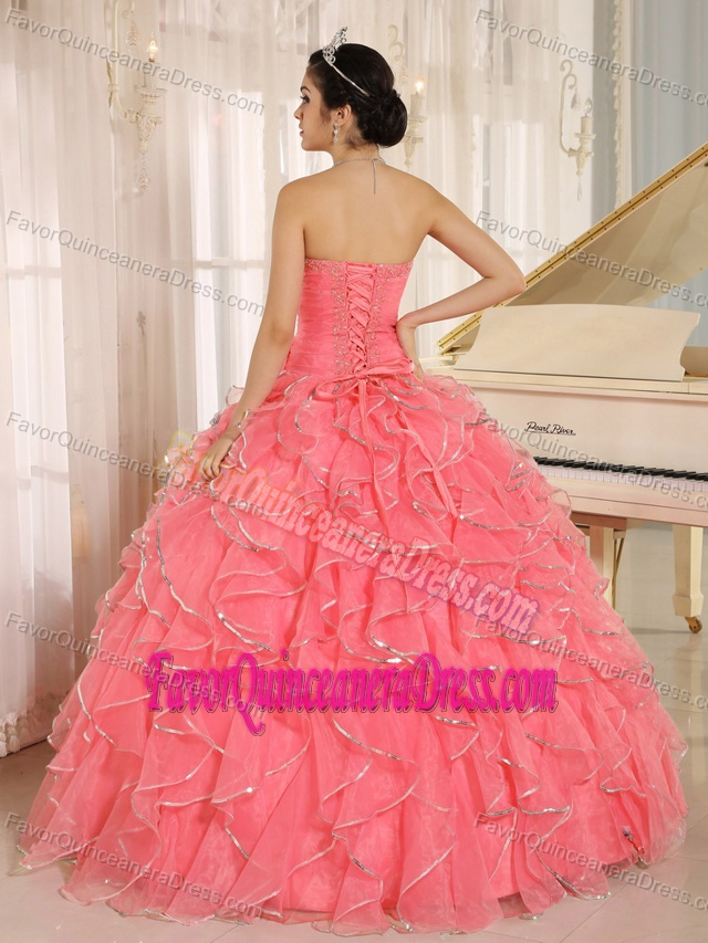 Ruffles and Beaded Quinceanera Gown Dresses with Ruffles in Coral Red