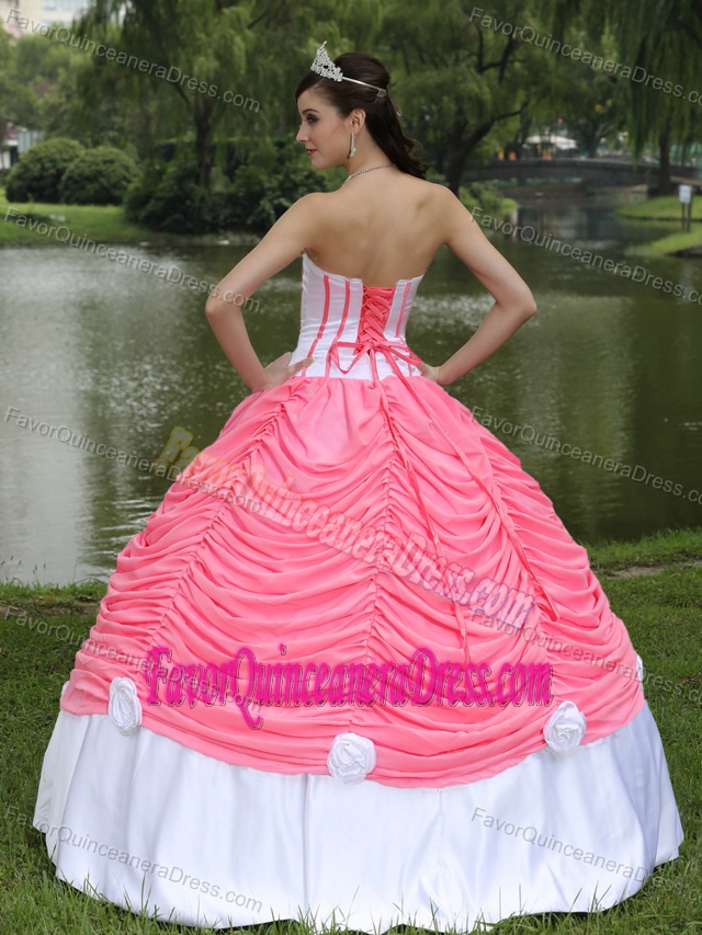 Strapless Ball Gown Watermelon Sweet Sixteen Dresses with Pick-ups