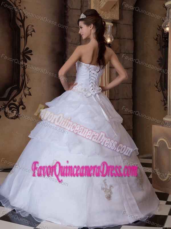 Classic Appliqued Organza Satin Whit Fall Quinceanera Dresses for 2013