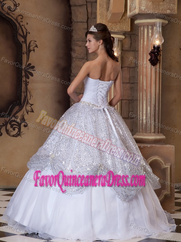 Trendy Sequin Organza White Ball Gown Sweet 16 Dresses for 2014 Spring