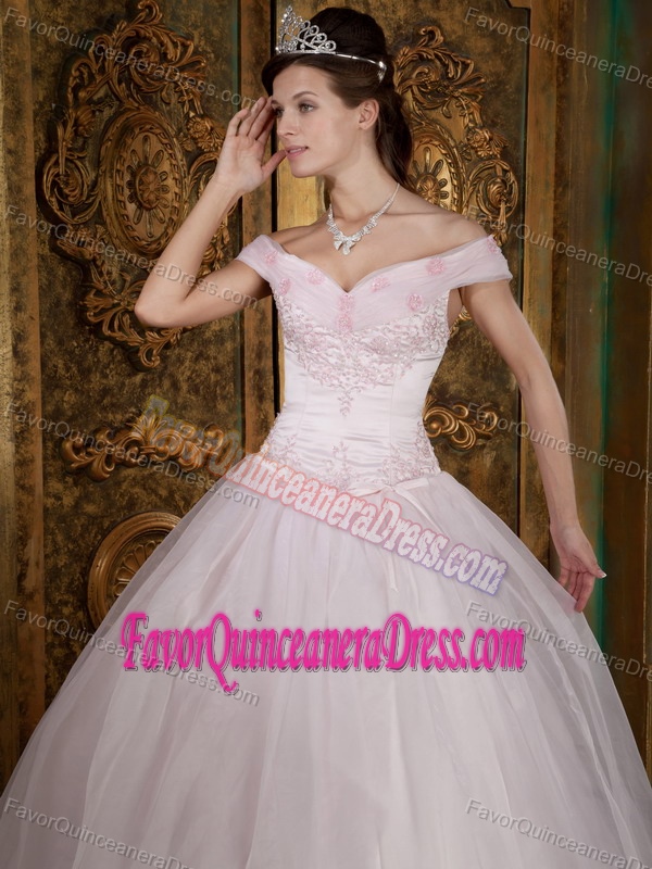 Romantic Off-the-shoulder Embroidered White Quince Dress in Organza Satin
