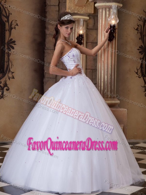 Good Quality Satin Tulle White Quinceanera Dress with Embroidery Ball Gown