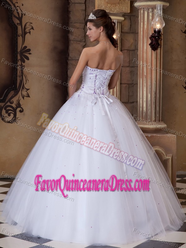 Good Quality Satin Tulle White Quinceanera Dress with Embroidery Ball Gown