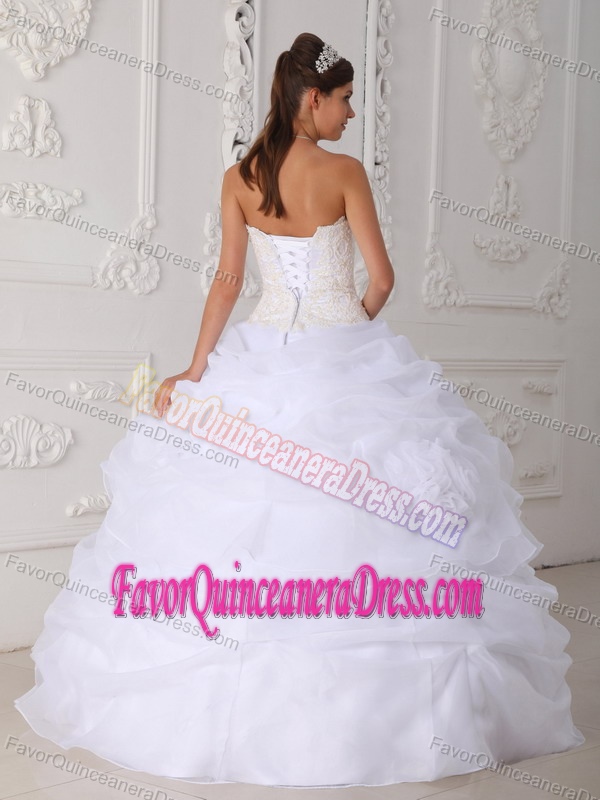 Plus Size Organza Lace White Ball Gown Quinces Dress with Pick-ups